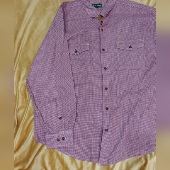 Orvis Shirt Mens 2XL XXL Burgundy White Check Plaid Flannel Outdoors Work Fall - Picture 3 of 5